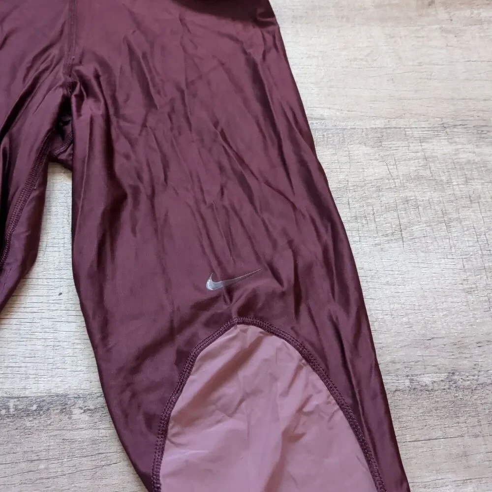Nike Pro HyperCool Glamour Training Tights Burgundy Pink Colorblock Size S